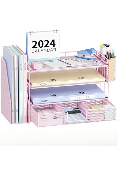 GENERAL 4 Tier Desk Organizer with Drawer and Pen Holders - Desktop File Stor...