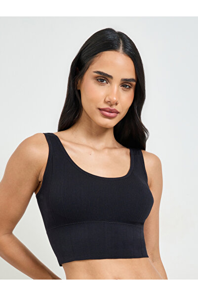 Take Two By Styli Solid Texture Padded Non Wired Longline Croptop