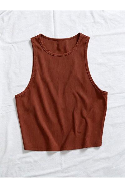 Take Two By Styli Rust Ribbed Knit Sleeveless Tank Top