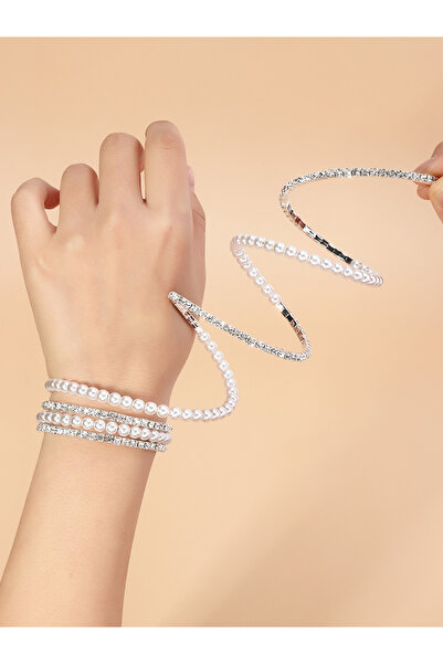 Take Two By Styli Silver Rhinestone and Pearl Wraparound Bracelet