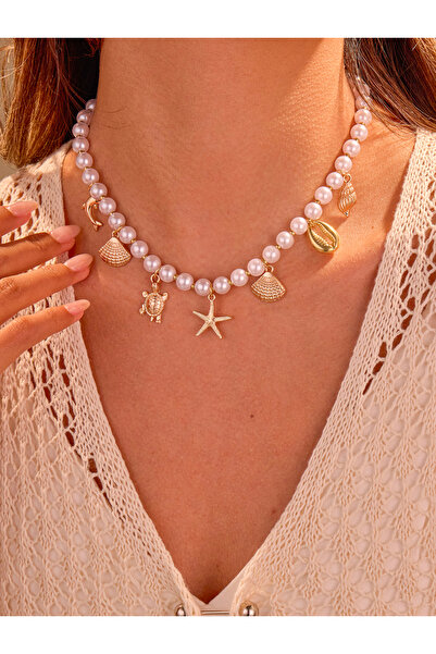 Take Two By Styli Turtle Charm Faux Pearl Necklace