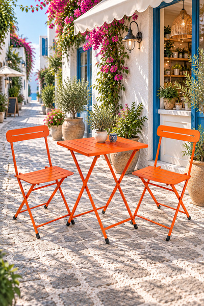 eportatif Katlanır Metal Balkon Bahçe Bistro Masa Sandalye Seti 2 Kişilik 1 M...
