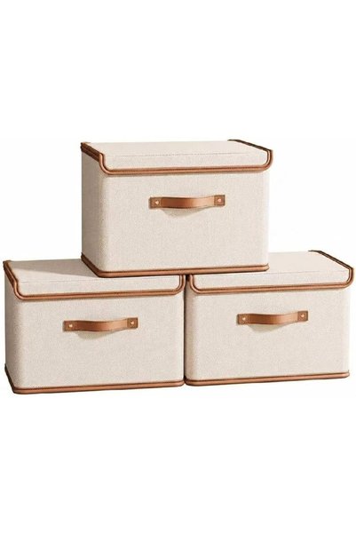 Generic 3 Pack Storage Bins with Lids, Collapsible Storage Boxes, Washable Fa...