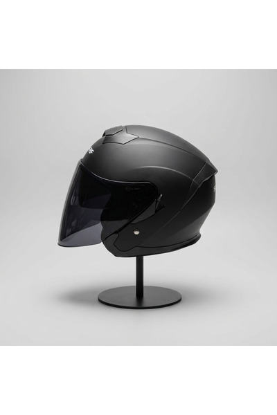 scharf 528 Siyah Vizörlü Yarım Motosiklet Kaskı - Güneş Camlı Açık Kask (Mat Siyah)
