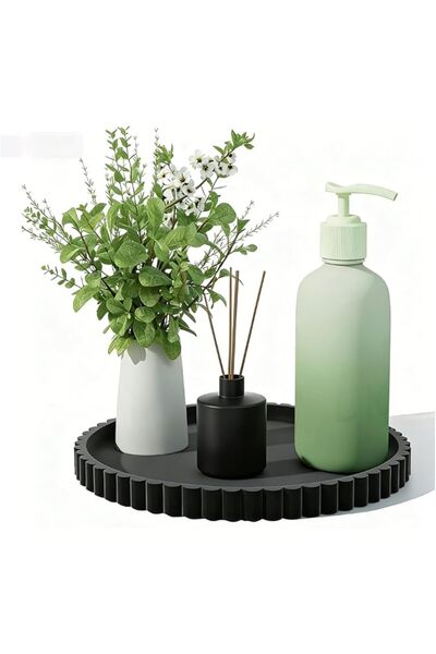 GENERAL Black Silicone Tray with Wavy Edge, 9 Inch Round Bathroom Countertop ...