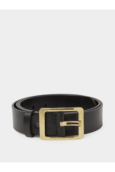 Styli Black Solid Belt With Square Buckle