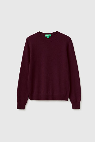 United Colors of Benetton Women's plum 100% merino crew neck sweater