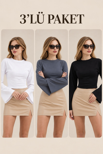COMBİNE MİCHAİL Women's Casual 3-Piece Crop Blouse