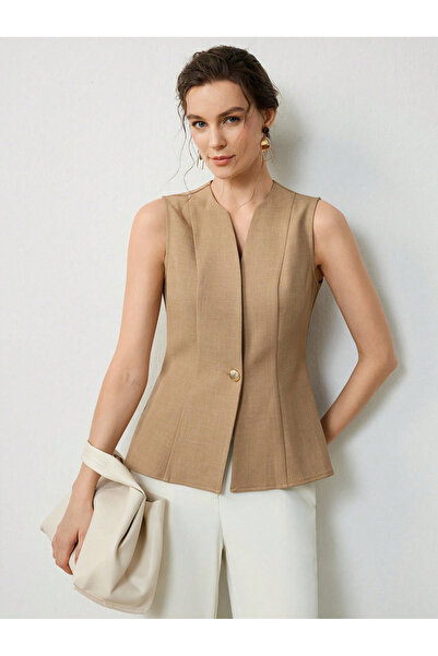 Take Two By Styli Khaki Sleeveless Blouse