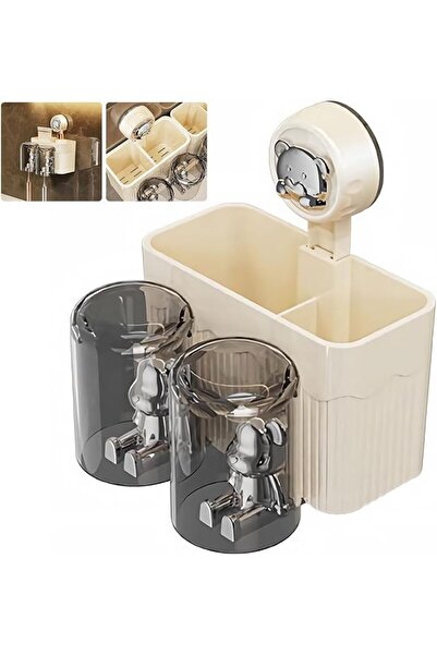 GENERAL Toothbrush Holder 2-Slot with 2 Cups, Bathroom Wall Mounted No Drill ...