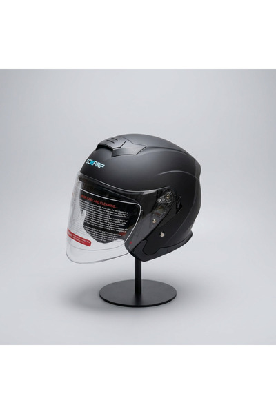 scharf 528 Şeffaf Vizörlü Yarım Motosiklet Kaskı - Güneş Camlı Açık Kask (Mat Siyah)