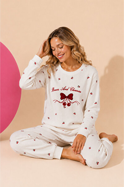 ELİTOL Waffle Knitted Long Sleeve Round Neck Cuff Detailed Embroidered Women'...