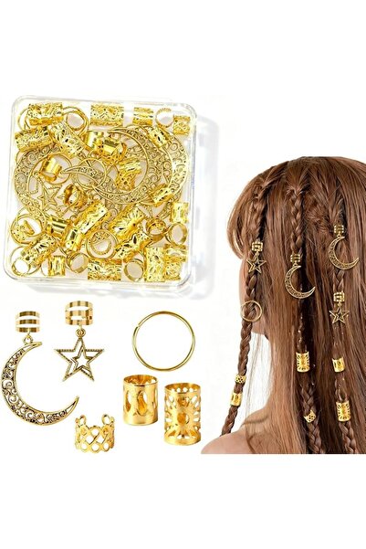 KASTWAVE Gold Dreadlocks Braid Clips, Hair Cuffs Charms Rings with Star Moon ...