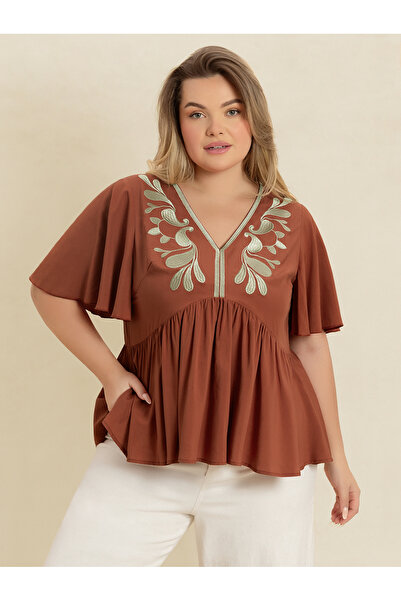 Take Two By Styli Plus Size Embroidered Short Sleeve Top