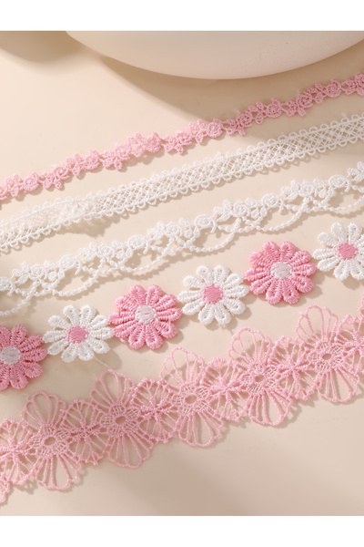 Take Two By Styli Set Of 5 - Flower Lace Choker Necklace