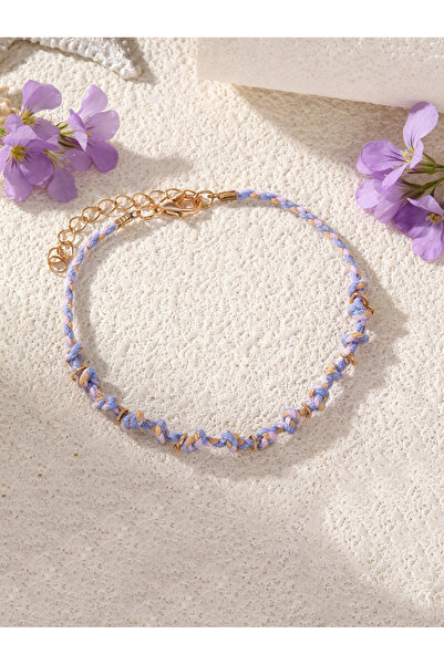 Take Two By Styli Purple And Beige Braided Bracelet With Gold Accents