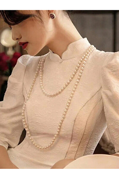 Take Two By Styli White Pearl Long Necklace