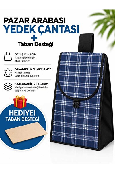 Özbay Lüks Pazar Arabası Çantası Kumaşı Taban Destekli Yedek Çanta-Lacivert