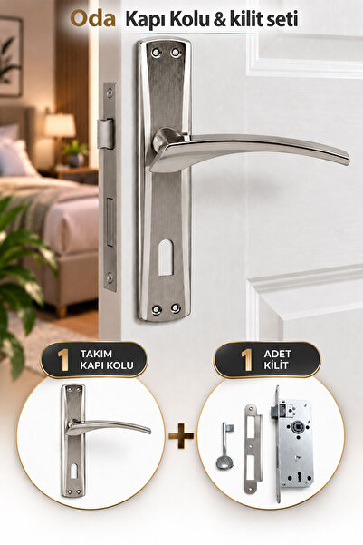 Badem10 Lavanta Nikel İnox Aynalı İç Oda Kapı Kolu 1 Takım + 40 mm 1 Adet Göm...