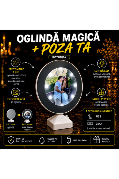 Generic Brand Oglindă Magică rotundă personalizată cu poza ta ✨