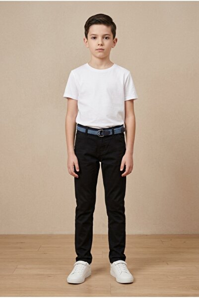 OEM Pantaloni casual pentru baieti cu curea inclusa, croiala conica slim, ele...