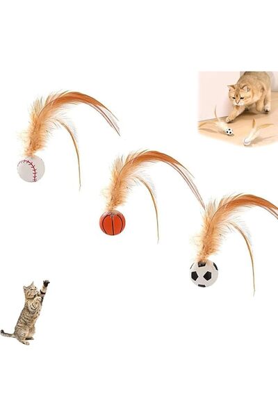 Roxolana 3PCS Interactive Feather Ball Cat Toys Sports Design Bouncy Quiet Ca...