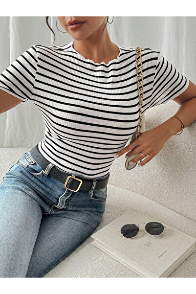 Take Two By Styli Striped Ribbed Short Sleeve Top