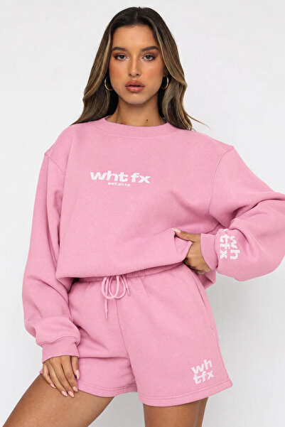 Machetta Women's Mchtta Printed Crew Neck Sweat-Shorts 2-Piece Set
