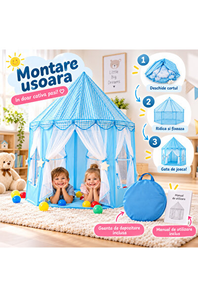 Fabrilux Cort Castel pentru Copii , Albastru, pentru Casa si Gradina, 135 x 135 cm, Inaltime 140 cm