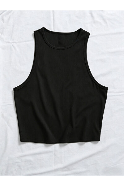 Take Two By Styli Black Ribbed Sleeveless Tank Top