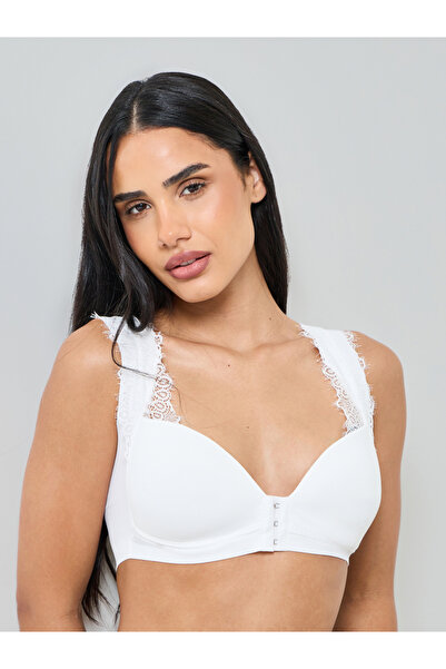 Take Two By Styli Solid Lace Patchwork Padded Non Wired Bulk Front Regular Bra