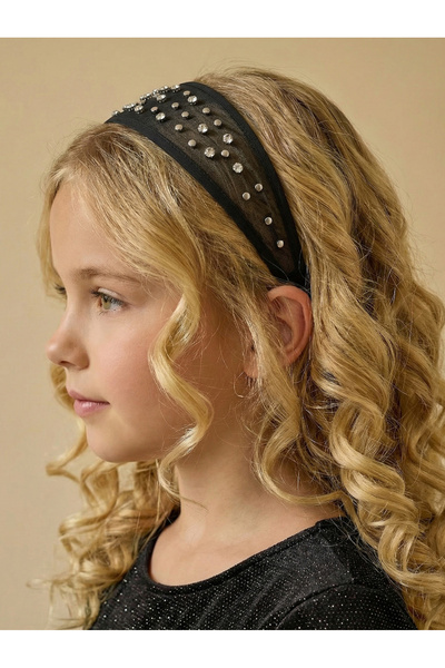 Take Two By Styli Black Mesh Embellished Headband