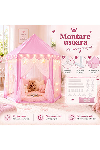 Fabrilux Cort Castel pentru Copii , Roz, pentru Casa si Gradina, 135 x 135 cm, Inaltime 140 cm
