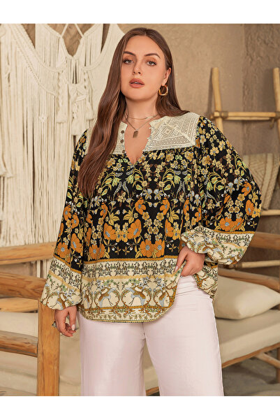 Take Two By Styli Multi-Color Floral Long Sleeve Plus Size Tunic Top
