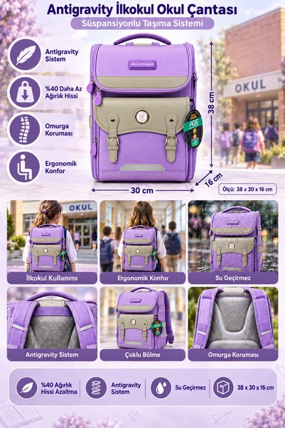 HELLO DRAGON Primary School School Bag Model 12 Purple Antigravity 38X30X16 cm