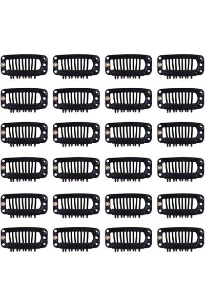 X SPRING 24-Pack 3.3cm U Shape Metallic Snap Wig Clips, Black Rubber Base, Se...