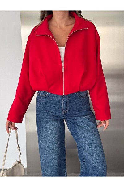 Ekim Store Gerader Bomber-Crop-Trenchcoat mit Reißverschluss
