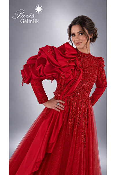 Paris Bridal Abiye Elbise Rose - Kırmızı Düğün Nişan Abiye Elbisesi Tesettürl...