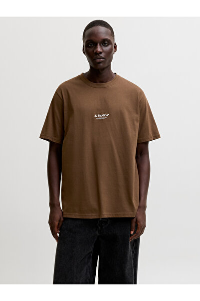 Jack & Jones Brown Jjesoho Slogan Print Crew Neck T-Shirt