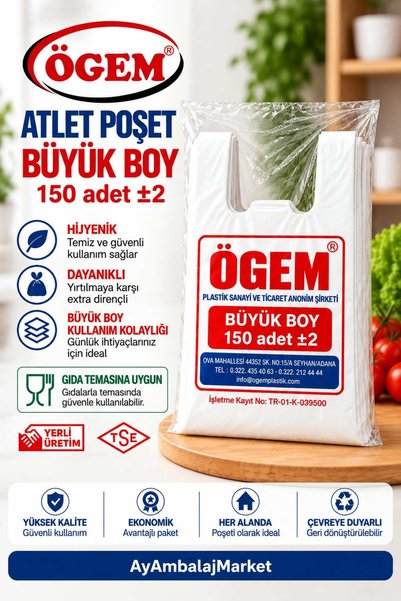 Ögem Ekonomik 150 Adetli Büyük Boy Beyaz Hışır Atlet Poşet 30x56 cm