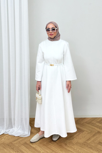 Melike Tatar Kemerli Scuba Elbise 68-6605