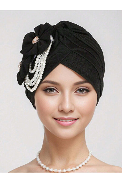 Take Two By Styli Dark Blue Turban with Pearl Accents