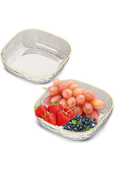 TERRIFI 2-Pack Square Rippled Plastic Serving Bowls, Salad Bowls, 9.5"x9.5", ...