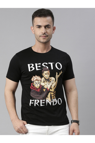 Bushirt By Styli تي شيرت أسود برقبة دائرية وطباعة رسومية - تصميم بيستو فريندو...
