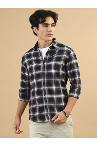 Bushirt By Styli قميص كاجوال مربعات باللون الأزرق الداكن