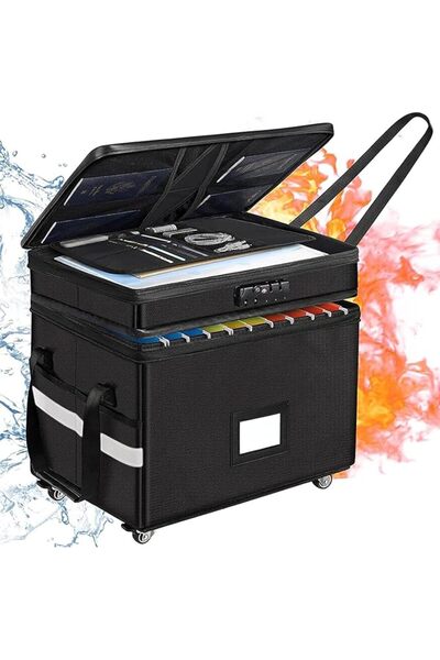 HOMODOSKEY Fireproof Document Box, 2 Layer Document Organizer with Lock, Port...