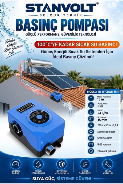 STANVOLT 100°C Dayanıklı Güneş Enerjisi Ve Sıcak Su Basınç Artırıcı Pompa / 1 Kat 1 Daire Hidroforu (Sessiz & Otomatik) SELÇUK TEKNİK