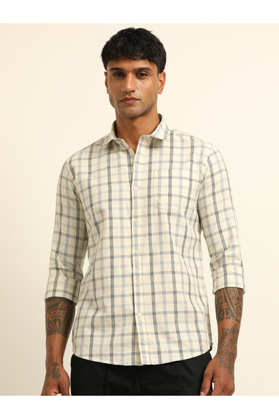 Bushirt By Styli قميص كاجوال مخطط بلون كريمي