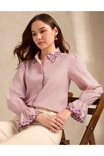 Outzidr By Styli Embroidered Pink Long Sleeve Shirt