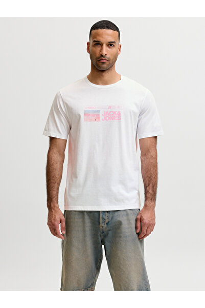 Jack & Jones White Jcomarina Graphic Print Crew Neck Short Sleeves T-Shirt